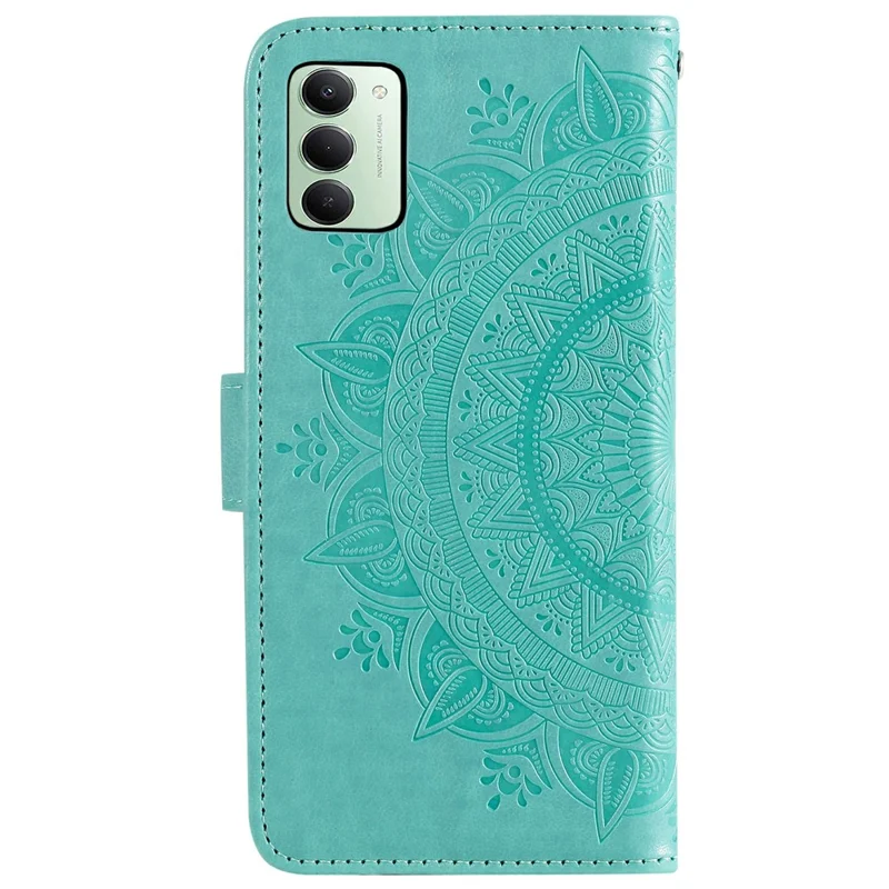 Чехол-книжка для Xiaomi Redmi 15 5G (ЕС) (171 мм) / 4G (ЕС) (171 мм) с тиснением тотема, кожаный бумажник, чехол для телефона с ремешком на запястье - мятно-зеленый
