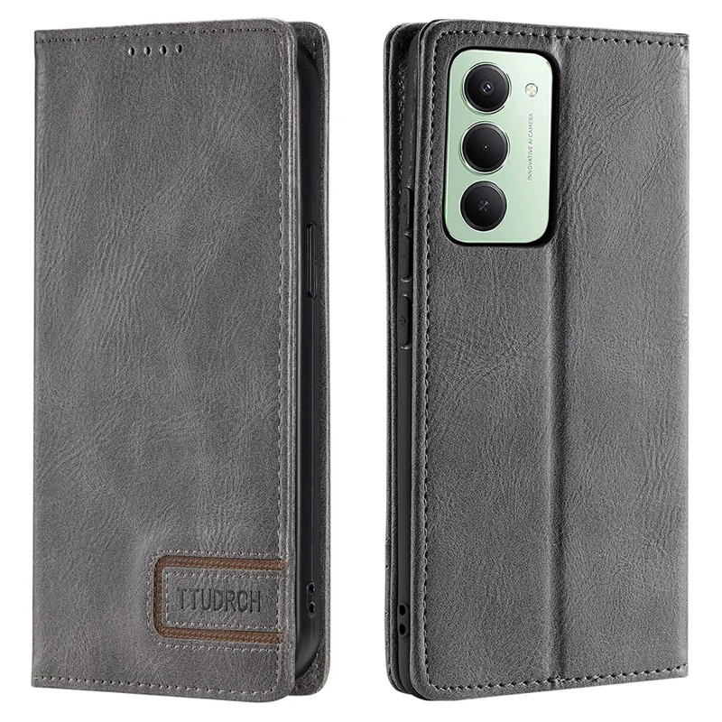 Estojo de Couro com Bloqueio RFID, Suporte e Carteira para Xiaomi Redmi 15 5G (UE) (171mm) / 4G (UE) (171mm) - Cinza