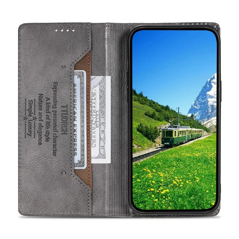 Estojo de Couro com Bloqueio RFID, Suporte e Carteira para Xiaomi Redmi 15 5G (UE) (171mm) / 4G (UE) (171mm) - Cinza
