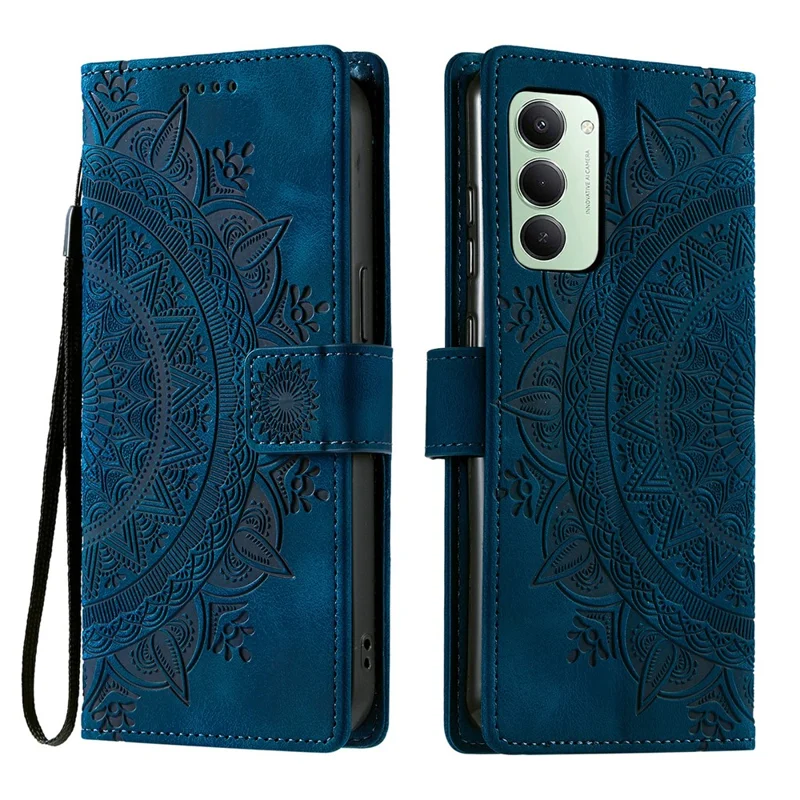 For Xiaomi Redmi 15 5G (EU) (171mm)  /  4G (EU) (171mm) Case Imprinted Totem Skin Feel Wallet Leather Phone Cover with Hand Strap - Blue