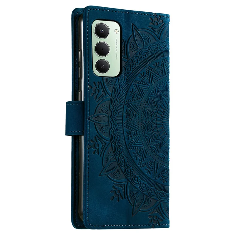 For Xiaomi Redmi 15 5G (EU) (171mm)  /  4G (EU) (171mm) Case Imprinted Totem Skin Feel Wallet Leather Phone Cover with Hand Strap - Blue