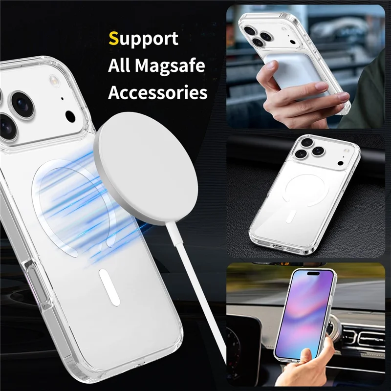 For iPhone 17 Pro Max Case Compatible with MagSafe PC + TPU Clear Phone Cover with Tempered Glass Screen Protector - Pink
