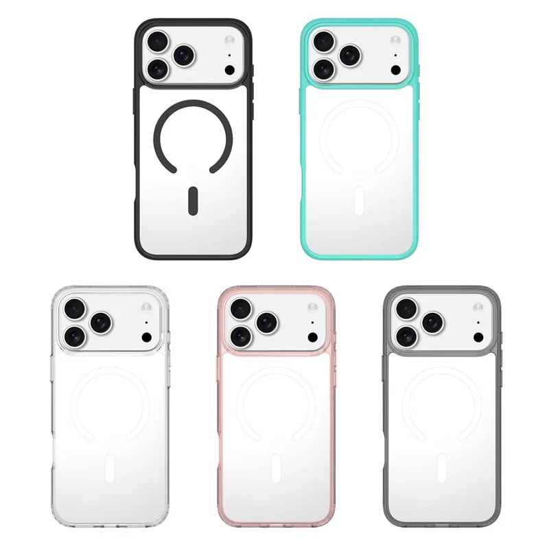 For iPhone 17 Pro Max Case Compatible with MagSafe PC + TPU Clear Phone Cover with Tempered Glass Screen Protector - Pink