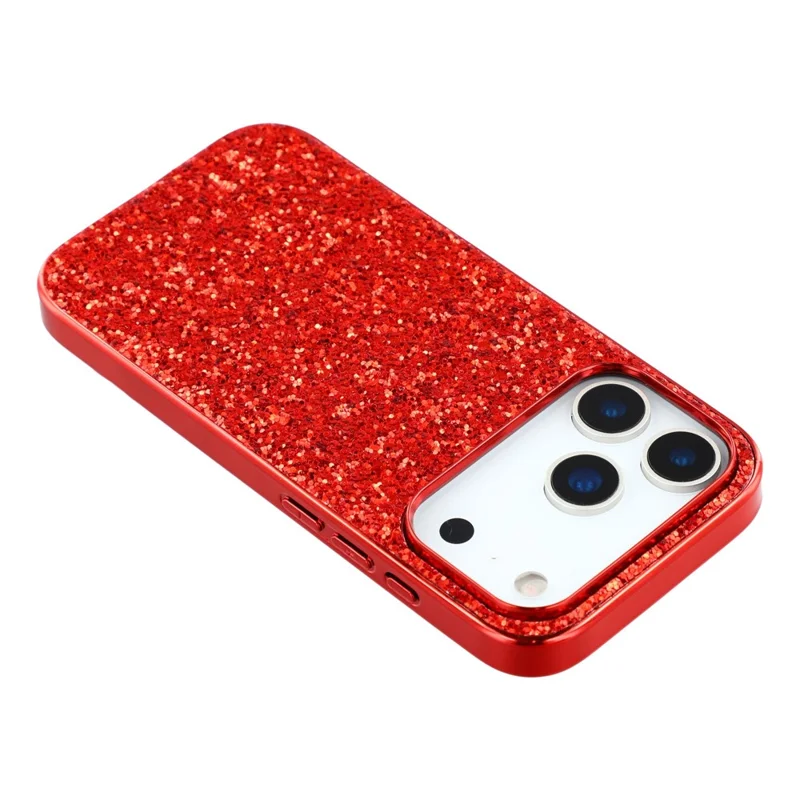 For iPhone 17 Pro Case TPU + PC Sparkling Glitter Phone Back Cover - Red