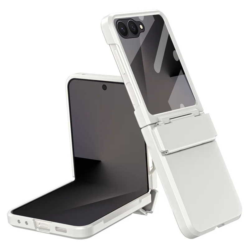 For Samsung Galaxy Z Flip7 5G Case Hard PC Phone Cover with Tempered Glass Rear Screen Protector - White