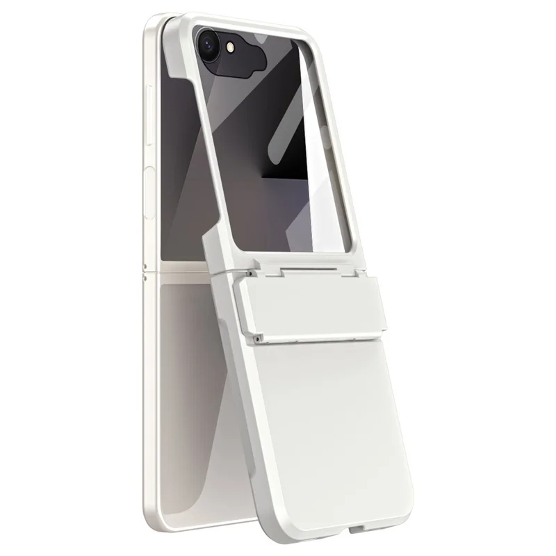 For Samsung Galaxy Z Flip7 5G Case Hard PC Phone Cover with Tempered Glass Rear Screen Protector - White