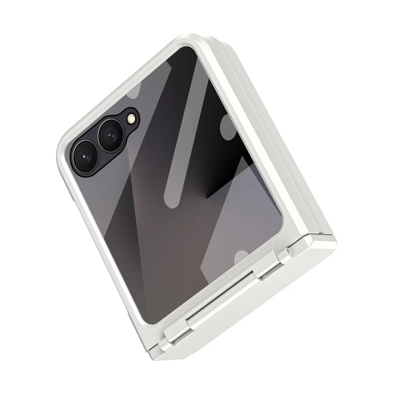 For Samsung Galaxy Z Flip7 5G Case Hard PC Phone Cover with Tempered Glass Rear Screen Protector - White