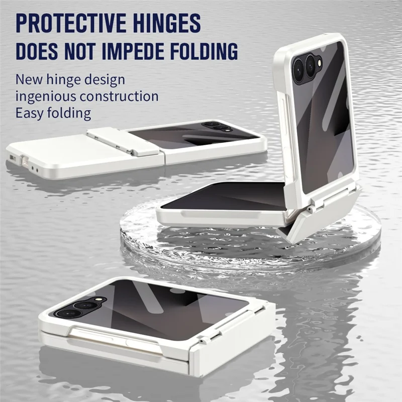For Samsung Galaxy Z Flip7 5G Case Hard PC Phone Cover with Tempered Glass Rear Screen Protector - White