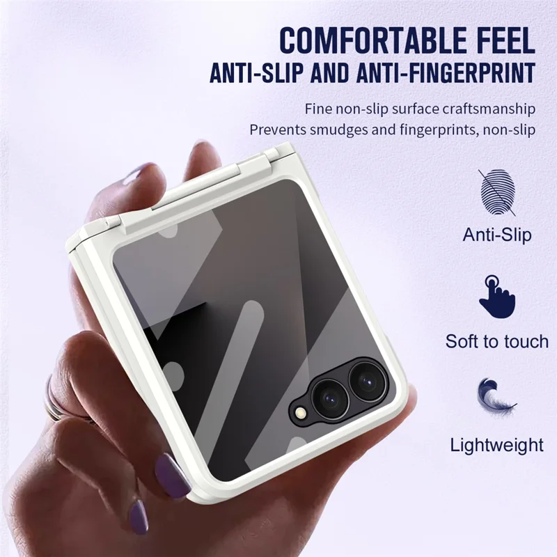 For Samsung Galaxy Z Flip7 5G Case Hard PC Phone Cover with Tempered Glass Rear Screen Protector - White