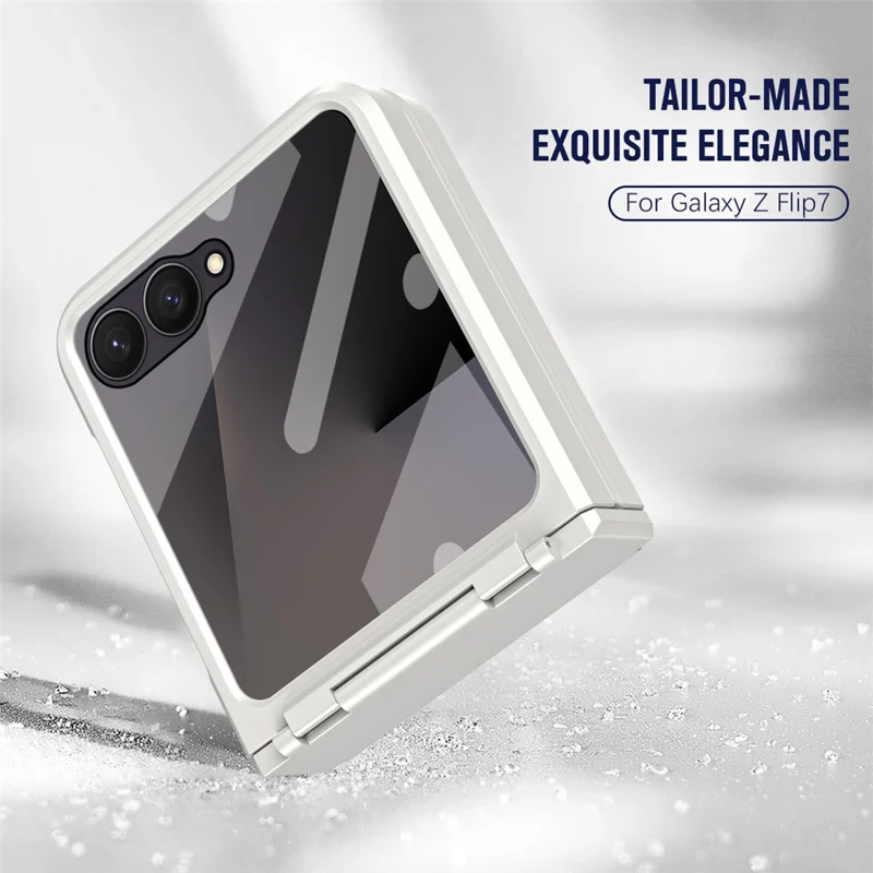 For Samsung Galaxy Z Flip7 5G Case Hard PC Phone Cover with Tempered Glass Rear Screen Protector - White