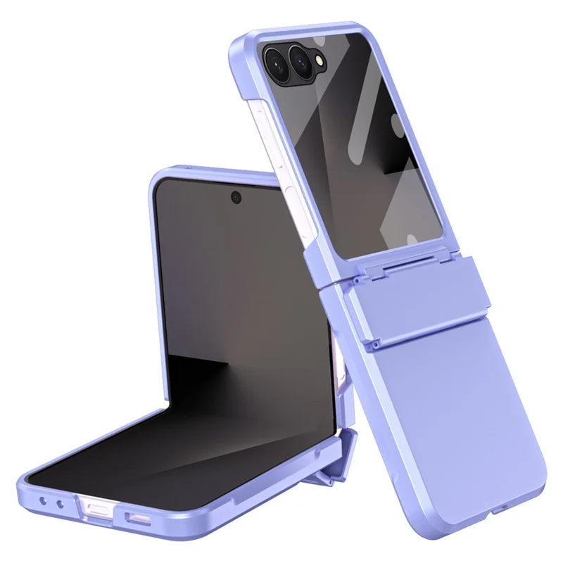 For Samsung Galaxy Z Flip7 5G Case Hard PC Phone Cover with Tempered Glass Rear Screen Protector - Purple