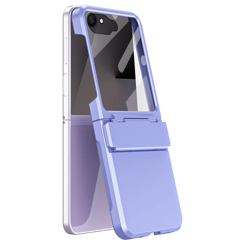 For Samsung Galaxy Z Flip7 5G Case Hard PC Phone Cover with Tempered Glass Rear Screen Protector - Purple