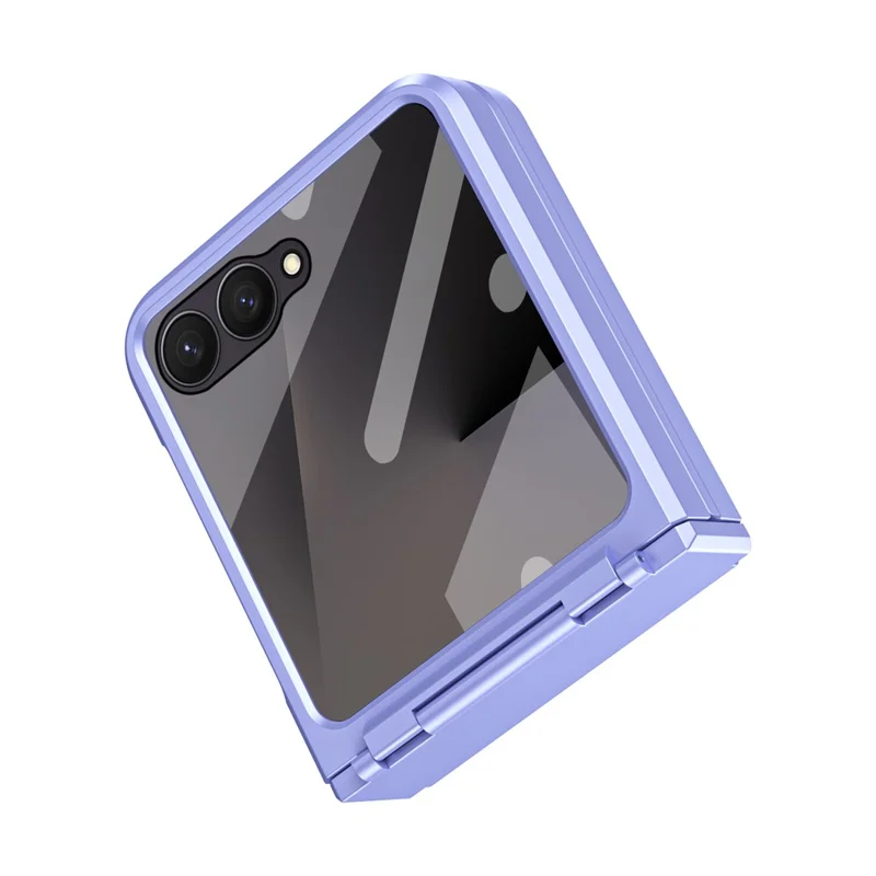For Samsung Galaxy Z Flip7 5G Case Hard PC Phone Cover with Tempered Glass Rear Screen Protector - Purple