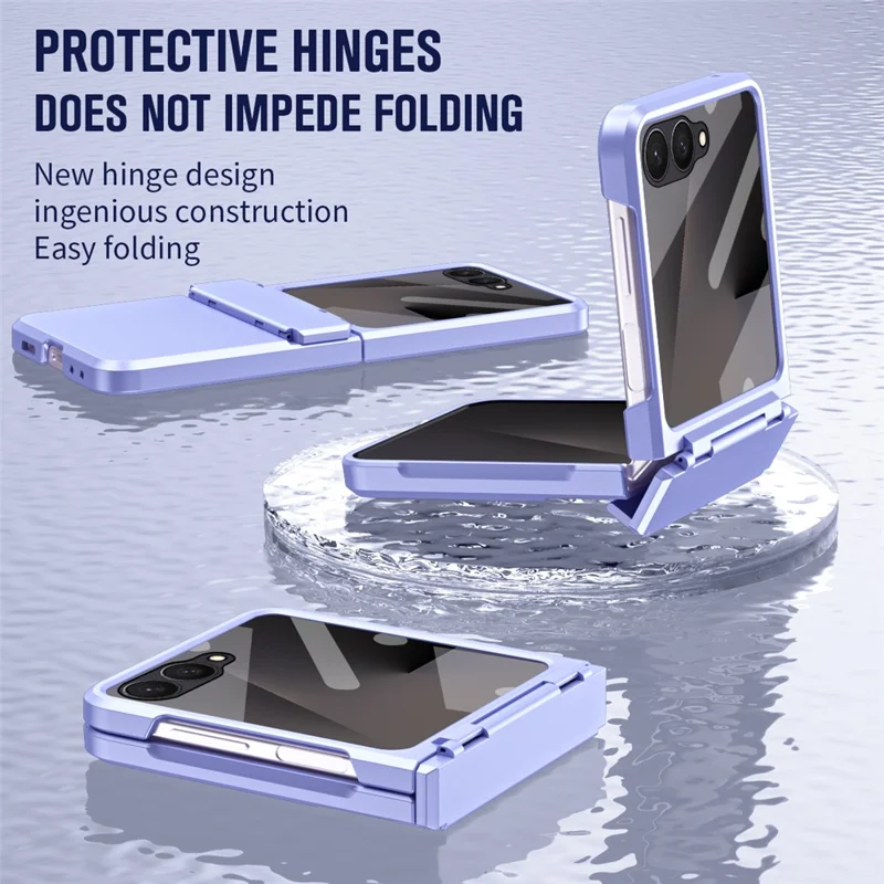 For Samsung Galaxy Z Flip7 5G Case Hard PC Phone Cover with Tempered Glass Rear Screen Protector - Purple