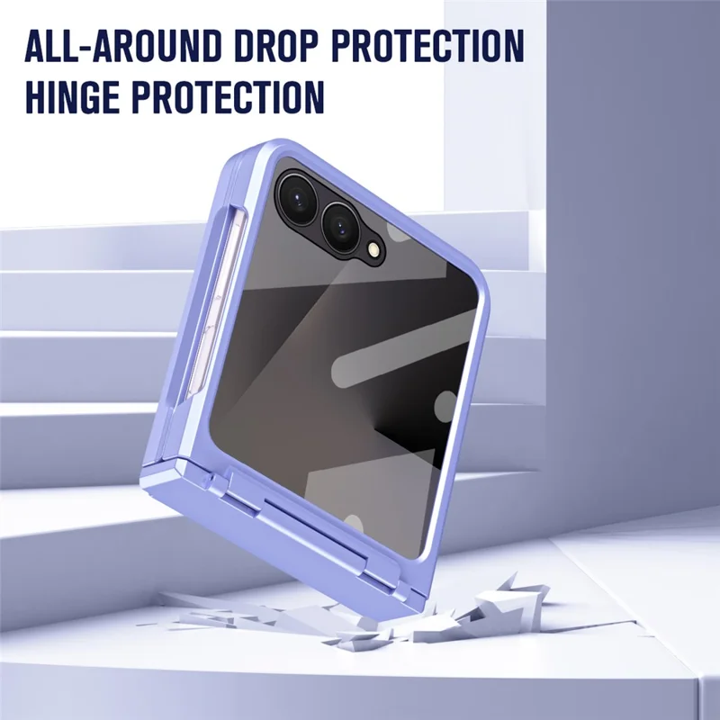 For Samsung Galaxy Z Flip7 5G Case Hard PC Phone Cover with Tempered Glass Rear Screen Protector - Purple