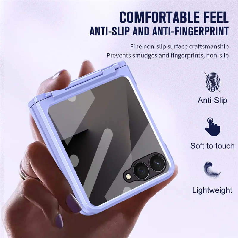 For Samsung Galaxy Z Flip7 5G Case Hard PC Phone Cover with Tempered Glass Rear Screen Protector - Purple
