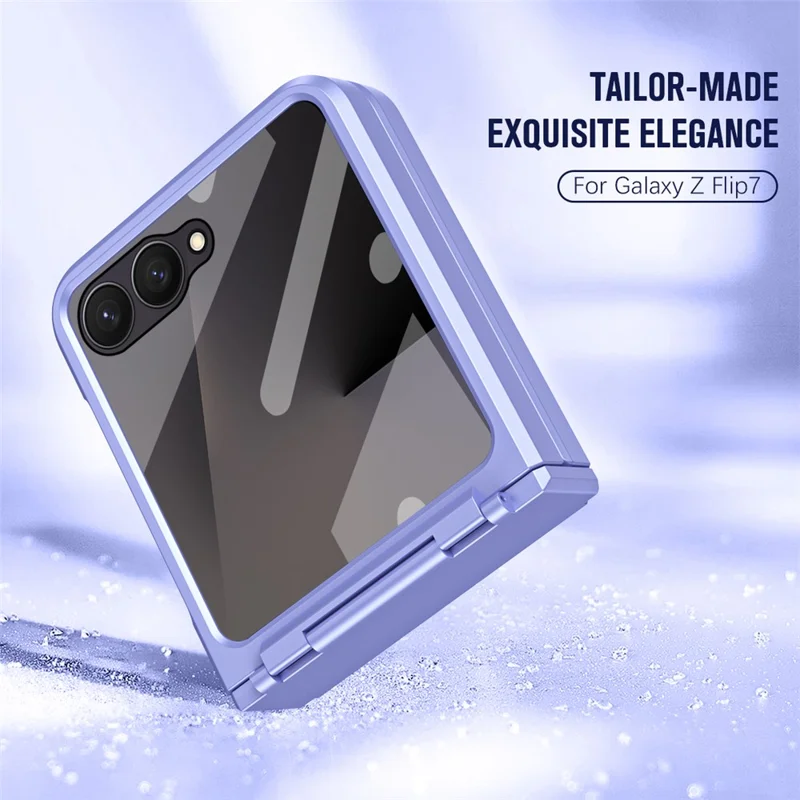For Samsung Galaxy Z Flip7 5G Case Hard PC Phone Cover with Tempered Glass Rear Screen Protector - Purple