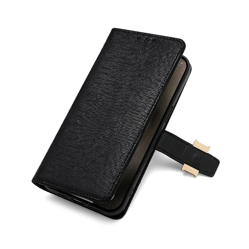 For Samsung Galaxy A17 5G / A17 4G Case Metal I-Buckle PU Leather Wallet Phone Cover - Black