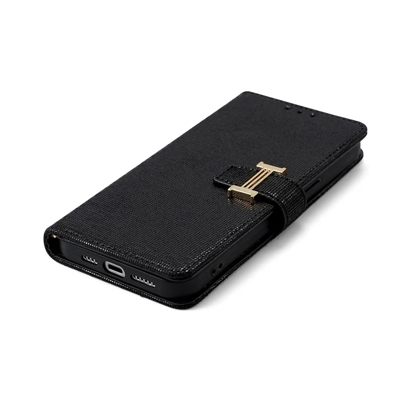 For Samsung Galaxy A17 5G / A17 4G Case Metal I-Buckle PU Leather Wallet Phone Cover - Black