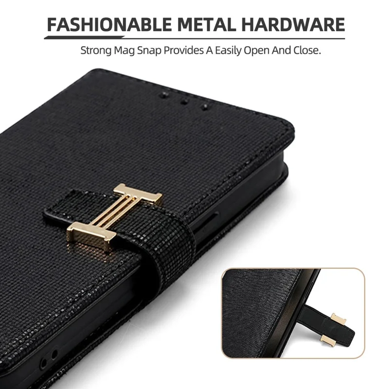 For Samsung Galaxy A17 5G / A17 4G Case Metal I-Buckle PU Leather Wallet Phone Cover - Black