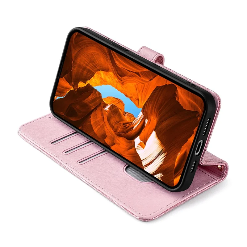 For Xiaomi Redmi 15C 4G (Global) (171mm) / Poco C85 4G (171mm) Case Metal I-Buckle PU Leather Wallet Phone Cover - Rose Gold