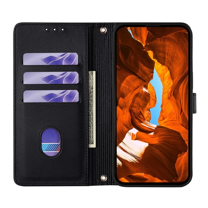 Кожаный чехол для Xiaomi Redmi 15C 4G (ЕС) (173 мм) / 15C 5G (ЕС) (173 мм) / Poco C85 4G (173 мм) Металлический I-образный кошелек-чехол для телефона - Черный