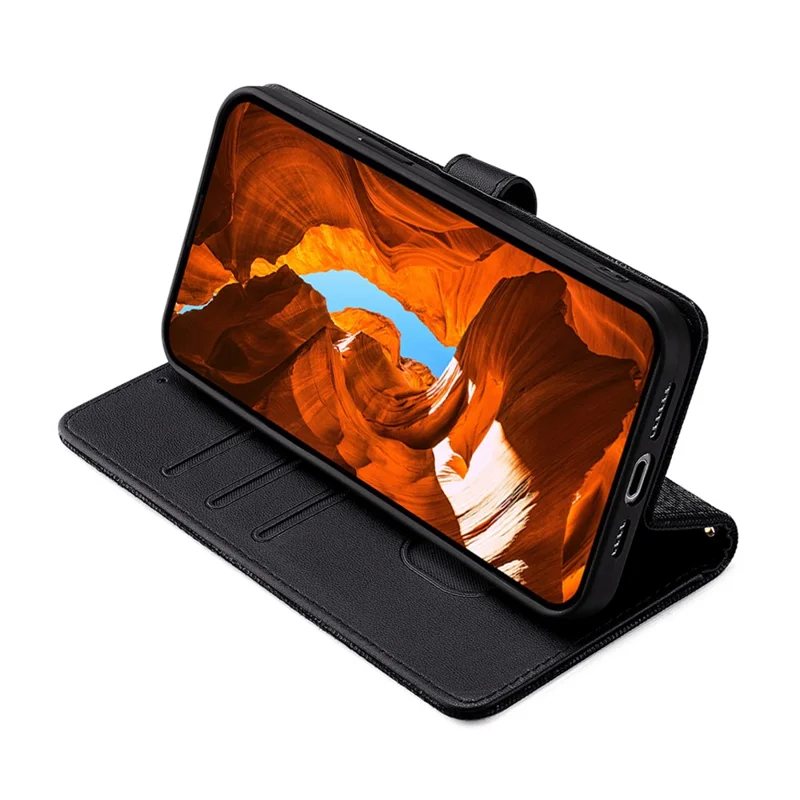 Кожаный чехол для Xiaomi Redmi 15C 4G (ЕС) (173 мм) / 15C 5G (ЕС) (173 мм) / Poco C85 4G (173 мм) Металлический I-образный кошелек-чехол для телефона - Черный