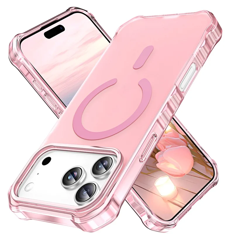 For iPhone 17 Pro Case Compatible with MagSafe Small Wavy Edge PC + TPU Phone Cover - Pink