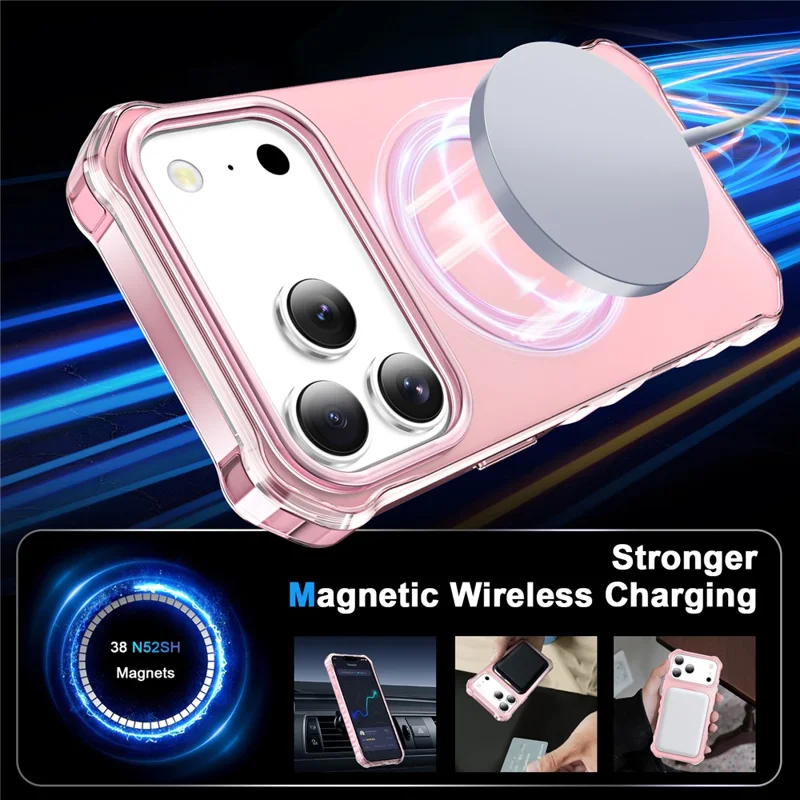 For iPhone 17 Pro Case Compatible with MagSafe Small Wavy Edge PC + TPU Phone Cover - Pink