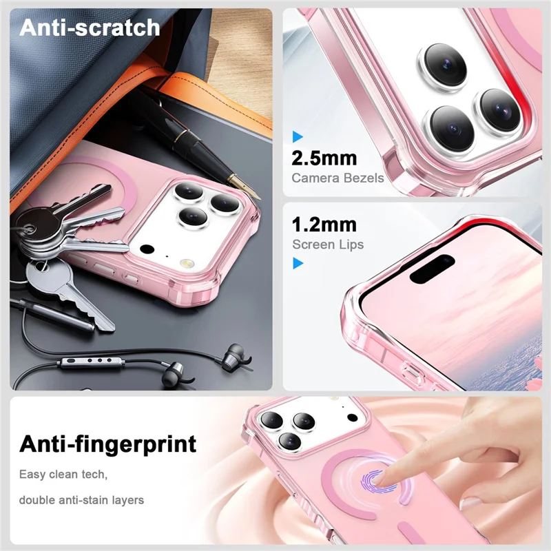 For iPhone 17 Pro Case Compatible with MagSafe Small Wavy Edge PC + TPU Phone Cover - Pink
