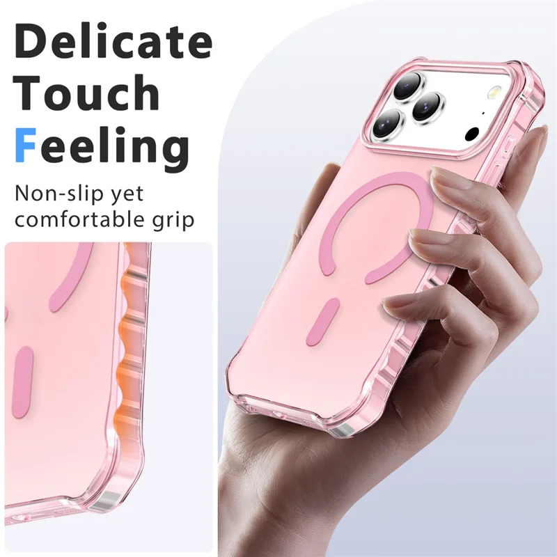 For iPhone 17 Pro Case Compatible with MagSafe Small Wavy Edge PC + TPU Phone Cover - Pink