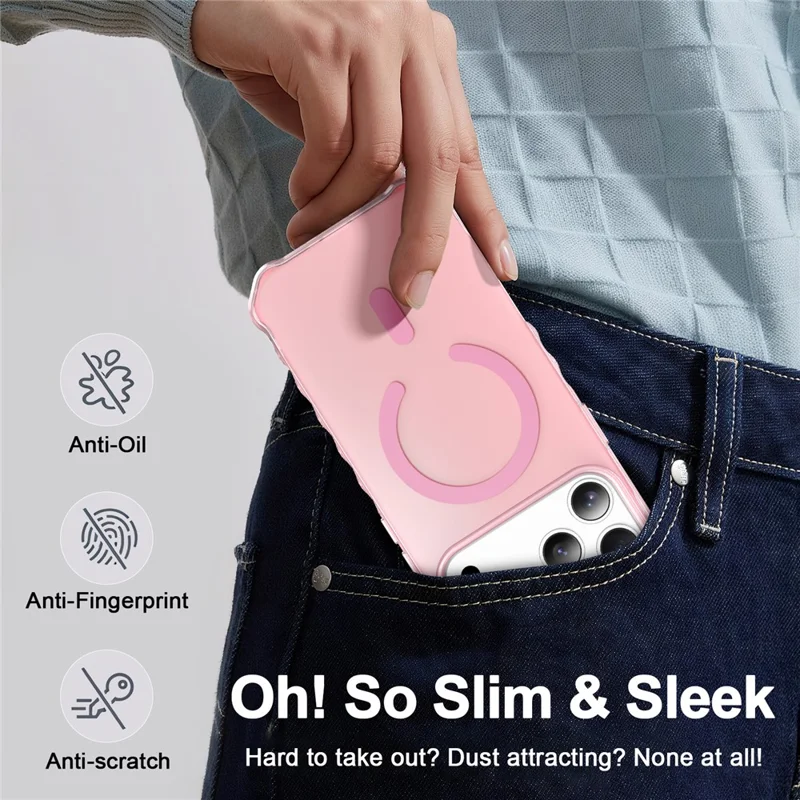 For iPhone 17 Pro Case Compatible with MagSafe Small Wavy Edge PC + TPU Phone Cover - Pink