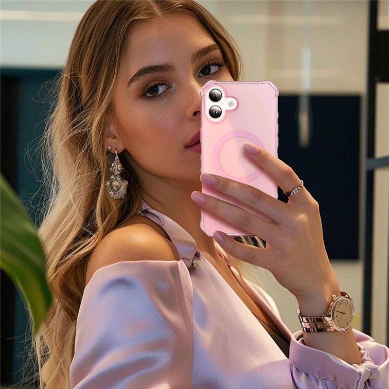 For iPhone Air Case Compatible with MagSafe Small Wavy Edge PC + TPU Phone Cover - Pink