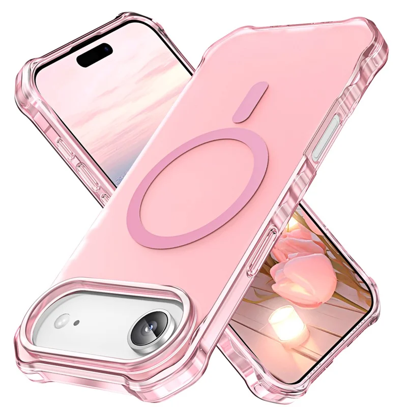 For iPhone 17 Case Compatible with MagSafe Small Wavy Edge PC + TPU Phone Cover - Pink