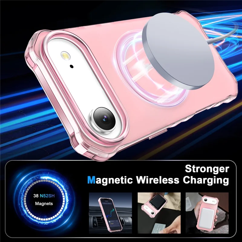 For iPhone 17 Case Compatible with MagSafe Small Wavy Edge PC + TPU Phone Cover - Pink