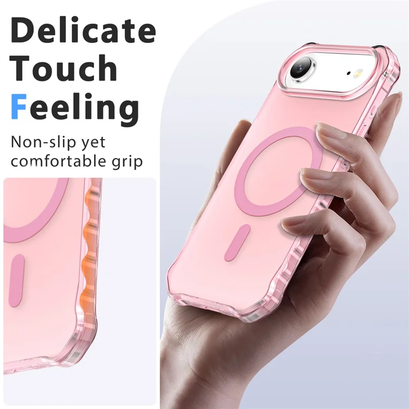 For iPhone 17 Case Compatible with MagSafe Small Wavy Edge PC + TPU Phone Cover - Pink