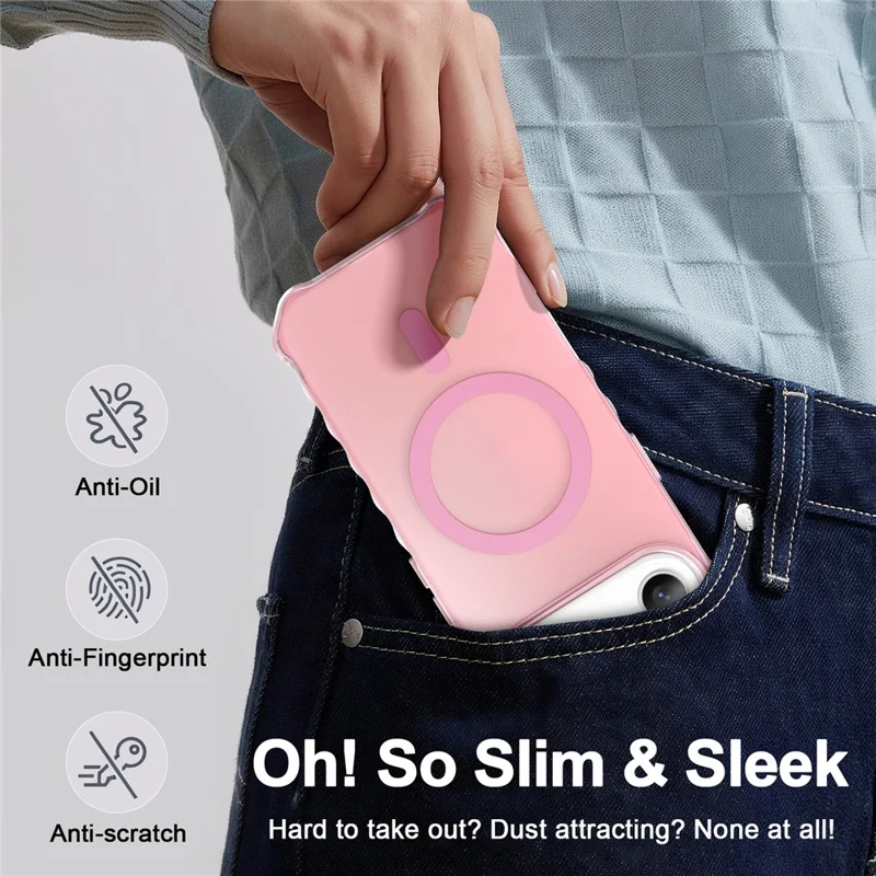 For iPhone 17 Case Compatible with MagSafe Small Wavy Edge PC + TPU Phone Cover - Pink