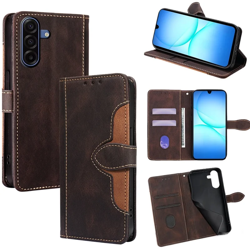 For Samsung Galaxy A17 5G Case Leather Wallet Phone Cover with Straw Hat Magnetic Clasp - Brown