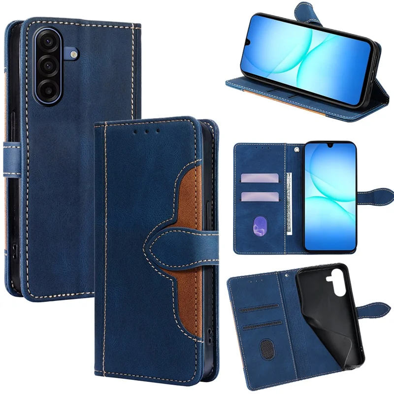 For Samsung Galaxy A17 5G / A17 4G Case Leather Wallet Phone Cover with Straw Hat Magnetic Clasp - Blue