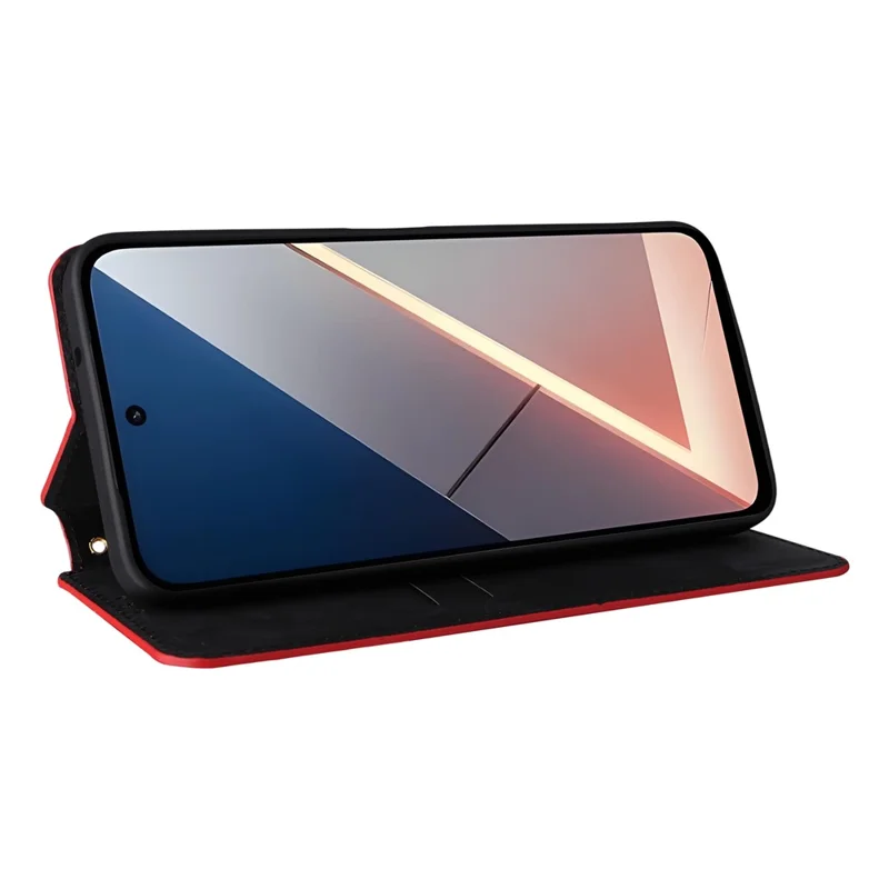 Чехол-книжка для Xiaomi Poco M7 Plus 5G / Poco M7 4G (169 мм) с ромбовидным тиснением из кожи - Красный