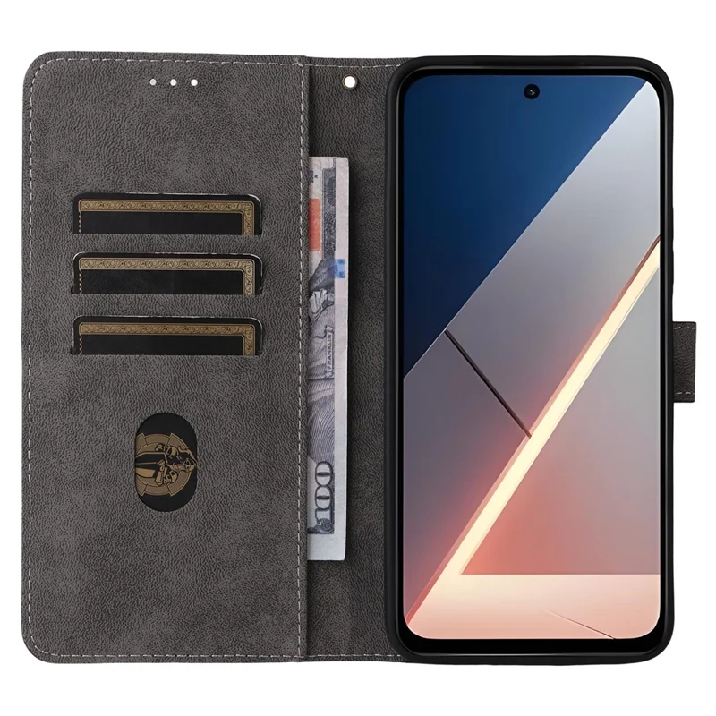 Для Xiaomi Poco M7 Plus 5G / Poco M7 4G (169 мм) Чехол-бумажник с блокировкой RFID, чехол для телефона из искусственной кожи со стойкой и ремешком - черный