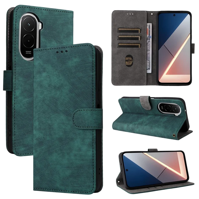 For Xiaomi Poco M7 Plus 5G / Poco M7 4G (169mm) Case Wallet RFID Blocking PU Leather Phone Cover Stand with Strap - Green