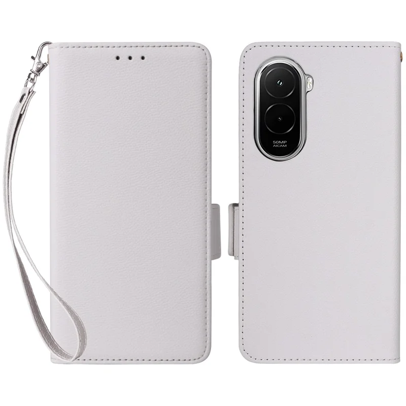 Étui pour Xiaomi Poco M7 Plus 5G / Poco M7 4G (169 mm) - Texture de litchi, étui en cuir portefeuille avec dragonne - Blanc