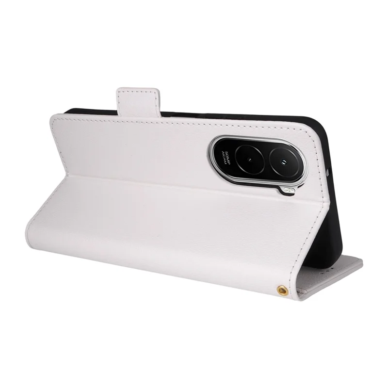 Étui pour Xiaomi Poco M7 Plus 5G / Poco M7 4G (169 mm) - Texture de litchi, étui en cuir portefeuille avec dragonne - Blanc