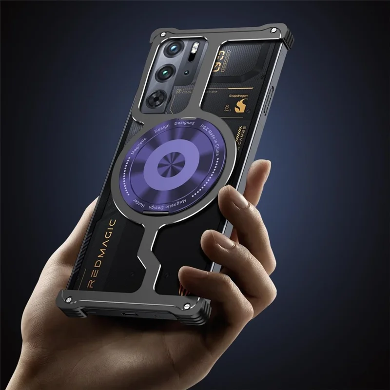 Metal Case for ZTE nubia Red Magic 10 Pro 5G / 10 Prо+ 5G / 10S Pro 5G / 10S Pro+ 5G / 9 Pro 5G / 9 Pro+ 5G / 9S Pro 5G / 9S Pro+ 5G Kickstand Cover - Black / Purple