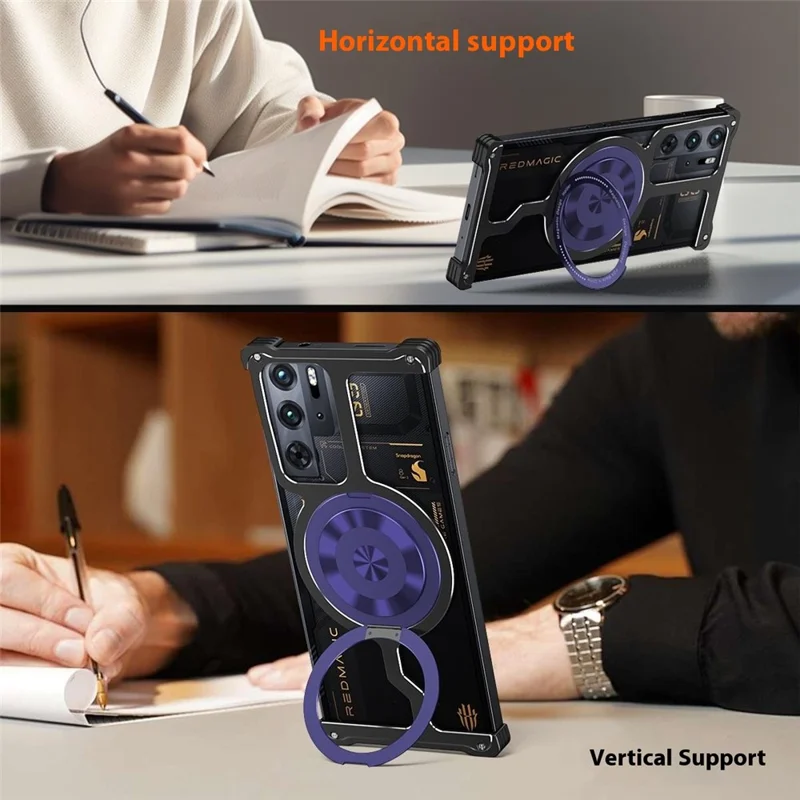 Metal Case for ZTE nubia Red Magic 10 Pro 5G / 10 Prо+ 5G / 10S Pro 5G / 10S Pro+ 5G / 9 Pro 5G / 9 Pro+ 5G / 9S Pro 5G / 9S Pro+ 5G Kickstand Cover - Black / Purple