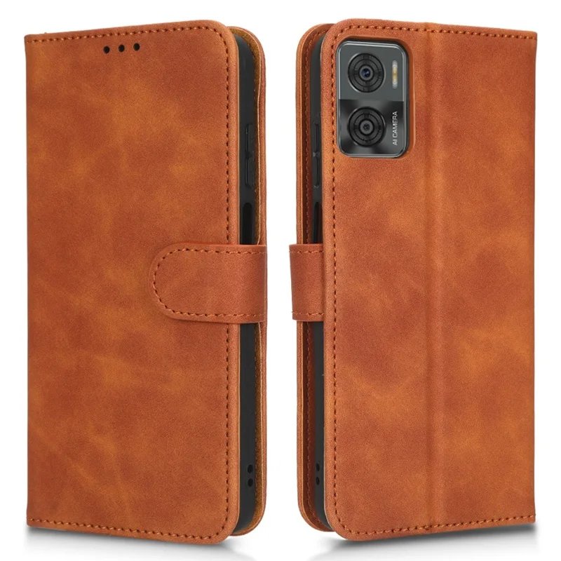 لـ Motorola Moto E22 4G / E22i 4G غطاء جلد PU بملمس ناعم مع محفظة وحامل قابل للطي مقاوم للسقوط - بني