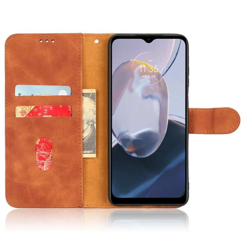 لـ Motorola Moto E22 4G / E22i 4G غطاء جلد PU بملمس ناعم مع محفظة وحامل قابل للطي مقاوم للسقوط - بني