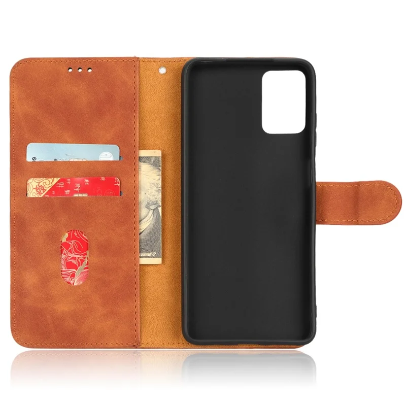 لـ Motorola Moto E22 4G / E22i 4G غطاء جلد PU بملمس ناعم مع محفظة وحامل قابل للطي مقاوم للسقوط - بني