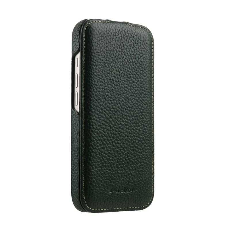 MELKCO For iPhone 17 Pro Max Case Compatible with MagSafe Vertical Flip Genuine Cow Leather + PC Phone Cover - Green